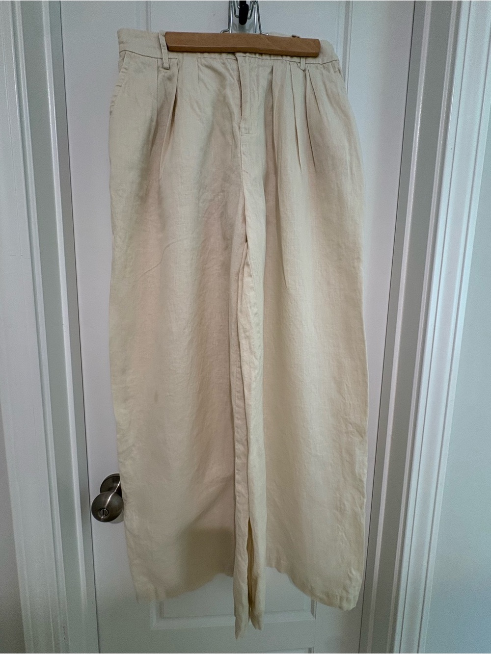 Women's Cream Wide-Leg Pleated 100% flax linen Pants